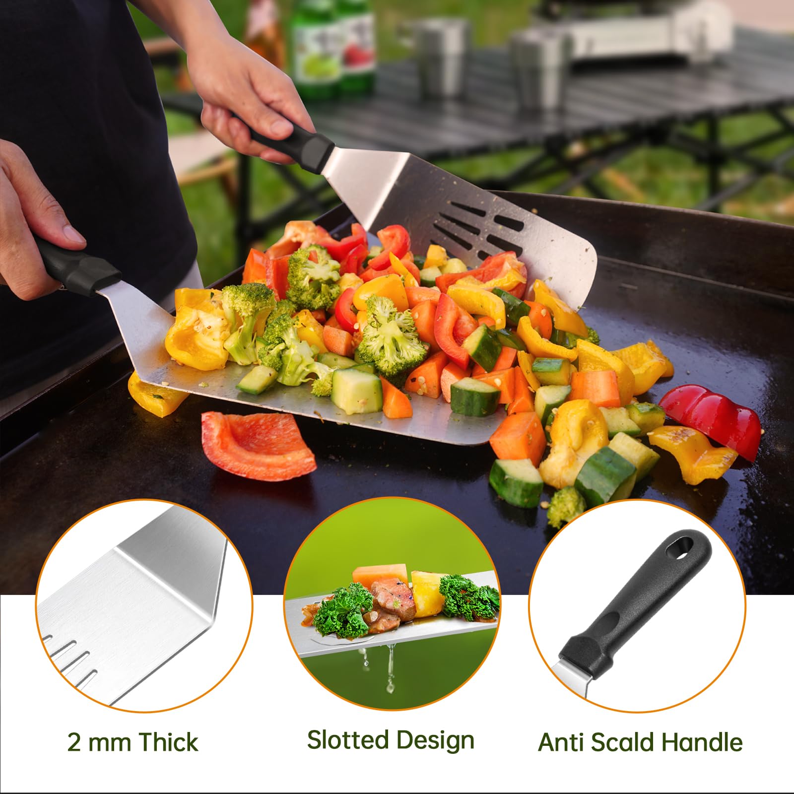 22PCS Griddle Accessories Kit for Blackstone & Camp Chef - Premium Flat Top Grill Tools Set with XL Spatulas, Basting Cover, Scraper & Silicone Grill Mat - Perfect for Outdoor BBQ, Camping & Backyard Cooking