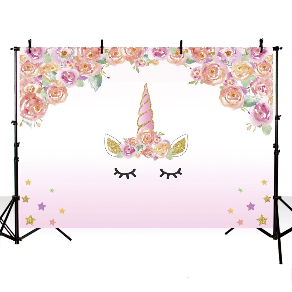 7x5ft Magical Unicorn Birthday Backdrop - Pink Floral Photography Background for Girls' Birthday Party Decor, Photo Booth & Cake Table Display - Perfect for Birthday Celebrations, Baby Showers & Special Events