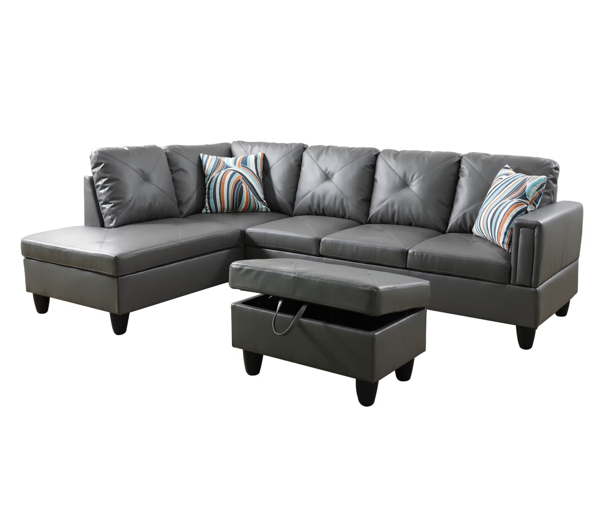 Ainehome Modern L-Shaped Leather Sectional Sofa Set - 3 Piece Left-Facing Chaise, Dark Grey - Perfect for Living Rooms, Apartments & Small Spaces | Comfortable Lounge Seating for Family Gatherings & Movie Nights