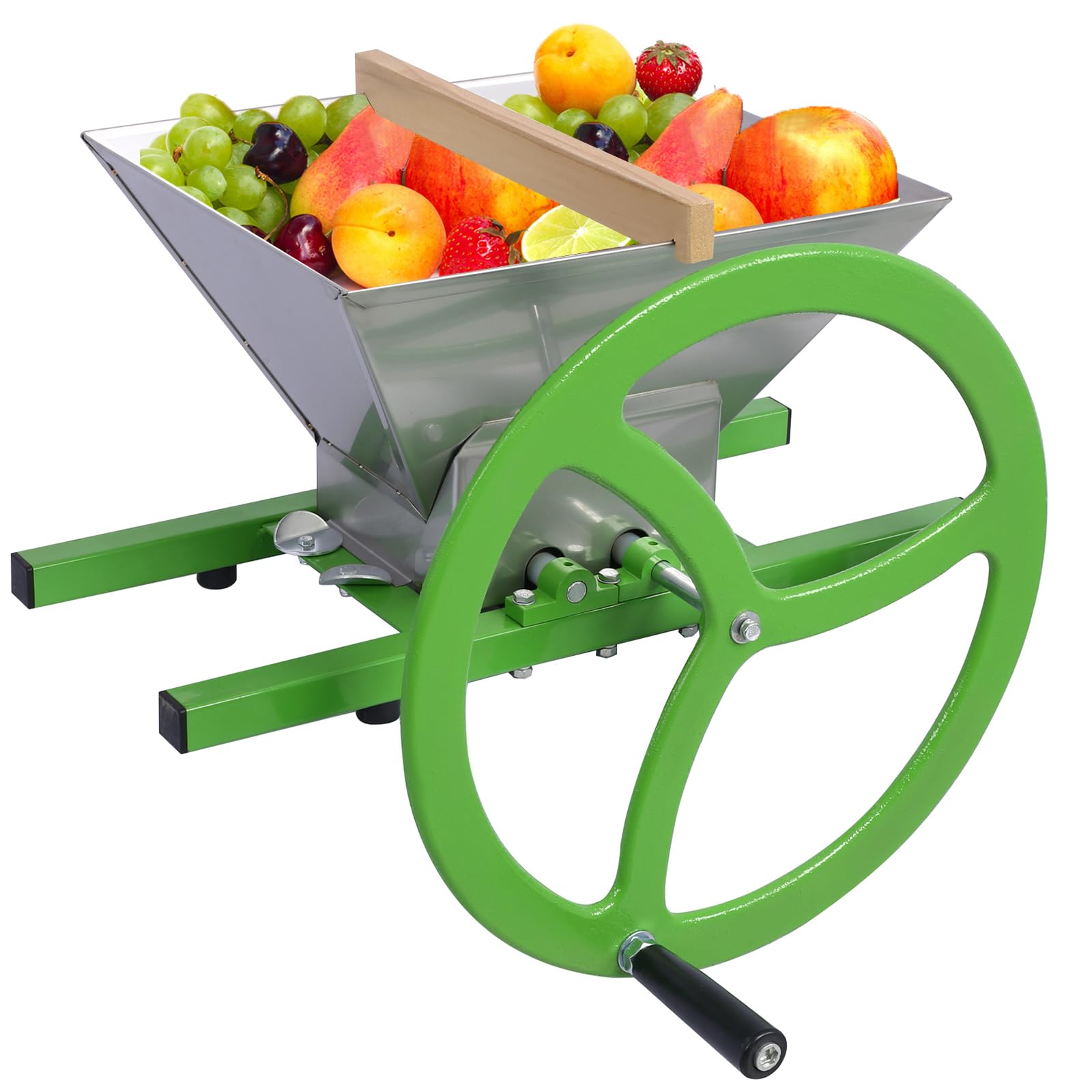 Stainless Steel 7L/1.85 Gallon Manual Fruit Crusher & Apple Grinder with Wheel - Portable Fruit Scratter Pulper for Wine, Cider, Juice Making - Perfect for Home Brewing, Vinegar Production & Fruit Processing