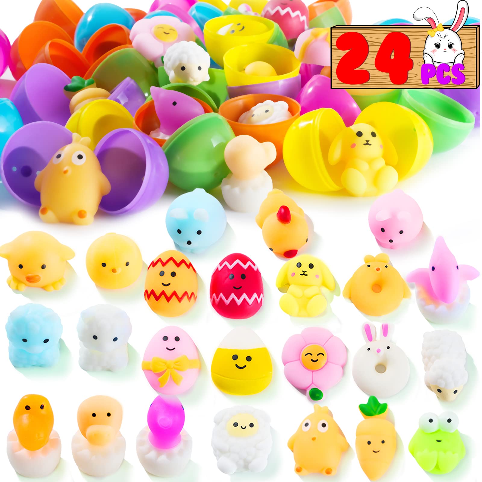 Easter Prefilled Eggs with Mochi Squishy Toys - Cute Stress Relief Sensory Toys for Kids, Easter Egg Hunt Prizes & Party Favors (Classic) - Perfect for Classroom Rewards, Birthday Goodie Bags & Holiday Gift Exchanges