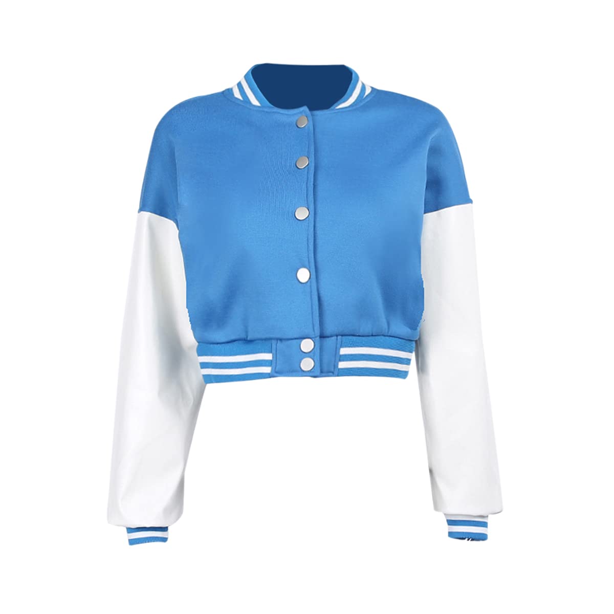 KIRJAUDU Women's Colorblock Patchwork Varsity Baseball Jacket - PU Leather Sleeve Cropped Bomber Coat for Casual Wear, Street Style & College Fashion