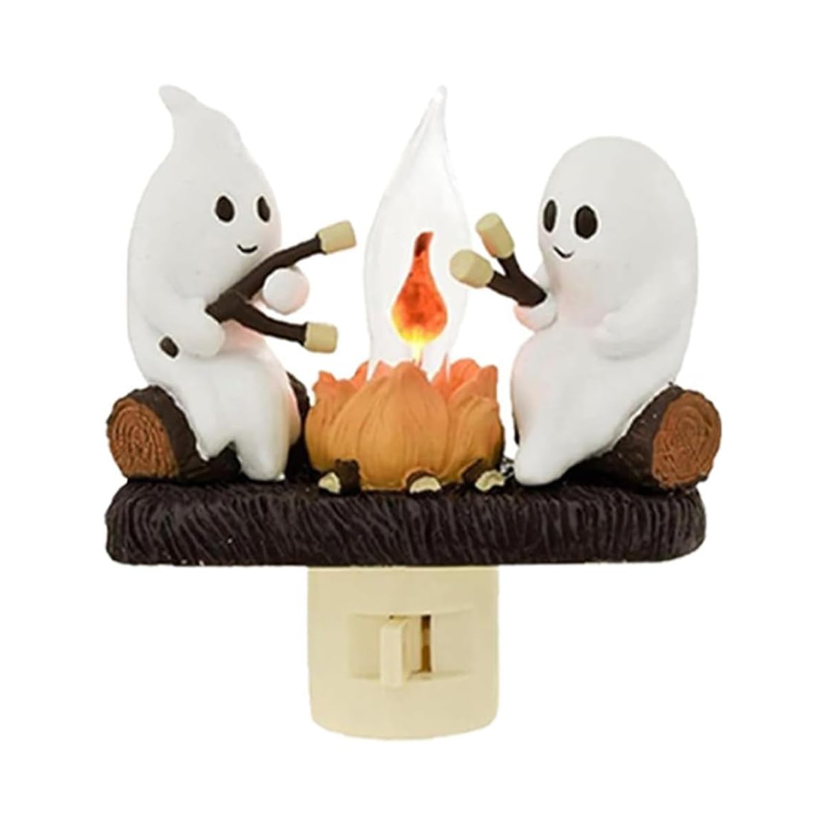 2024 Ghost Campfire Flickering Nightlight - 3D Spooky LED Halloween Decor with Roasting Marshmallows, Wall Plug Fake Fire Light (0.5W) - Perfect for Bedroom, Kids Room, Halloween Party & Outdoor Camping Decorations