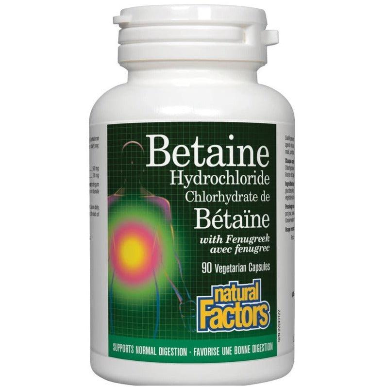 Natural Factors Betaine HCL with Fenugreek - 90 Vegetarian Capsules for Digestive Support & Stomach Comfort
