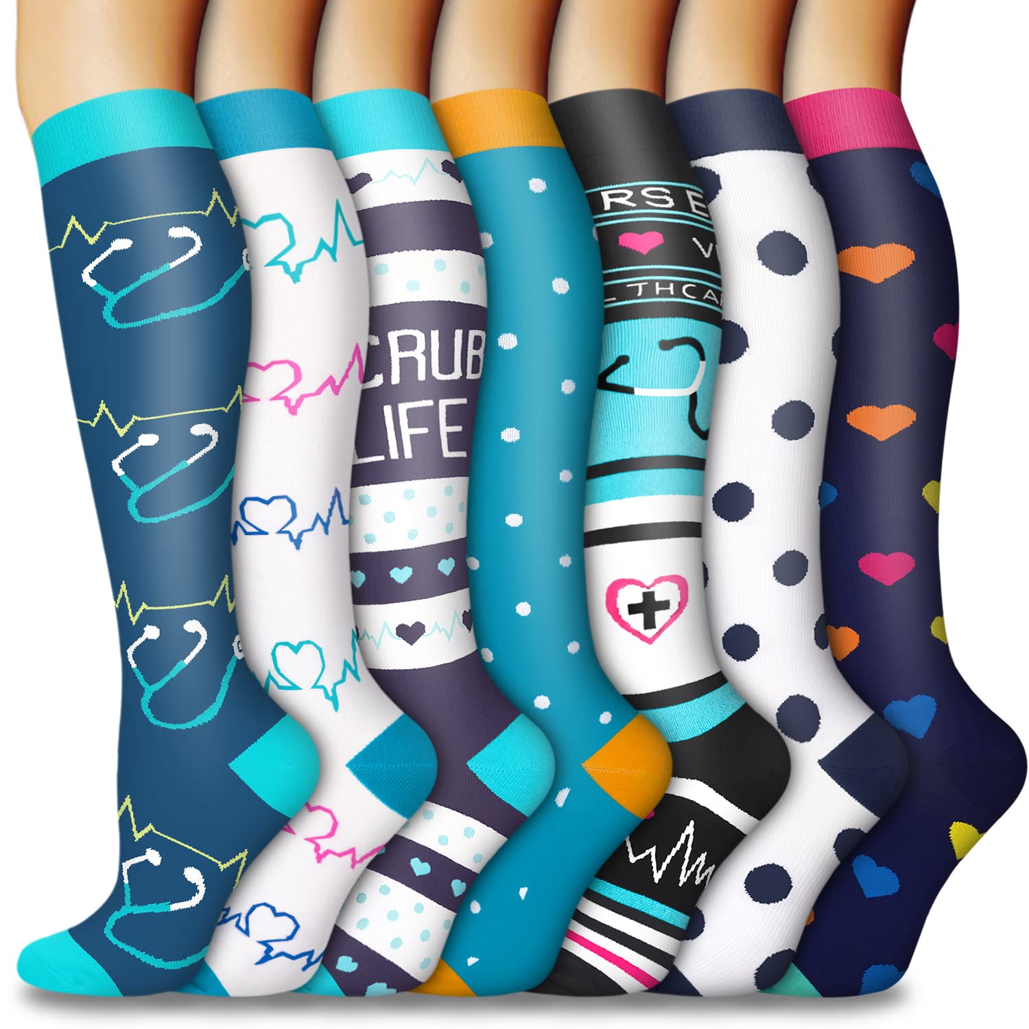 5/7 Pairs Medical Grade Compression Socks for Women & Men - 20-30 mmHg Support Stockings for Running, Nursing, Travel & Varicose Veins Relief - Improve Blood Circulation & Reduce Swelling (Perfect for Athletes, Nurses & Frequent Flyers)