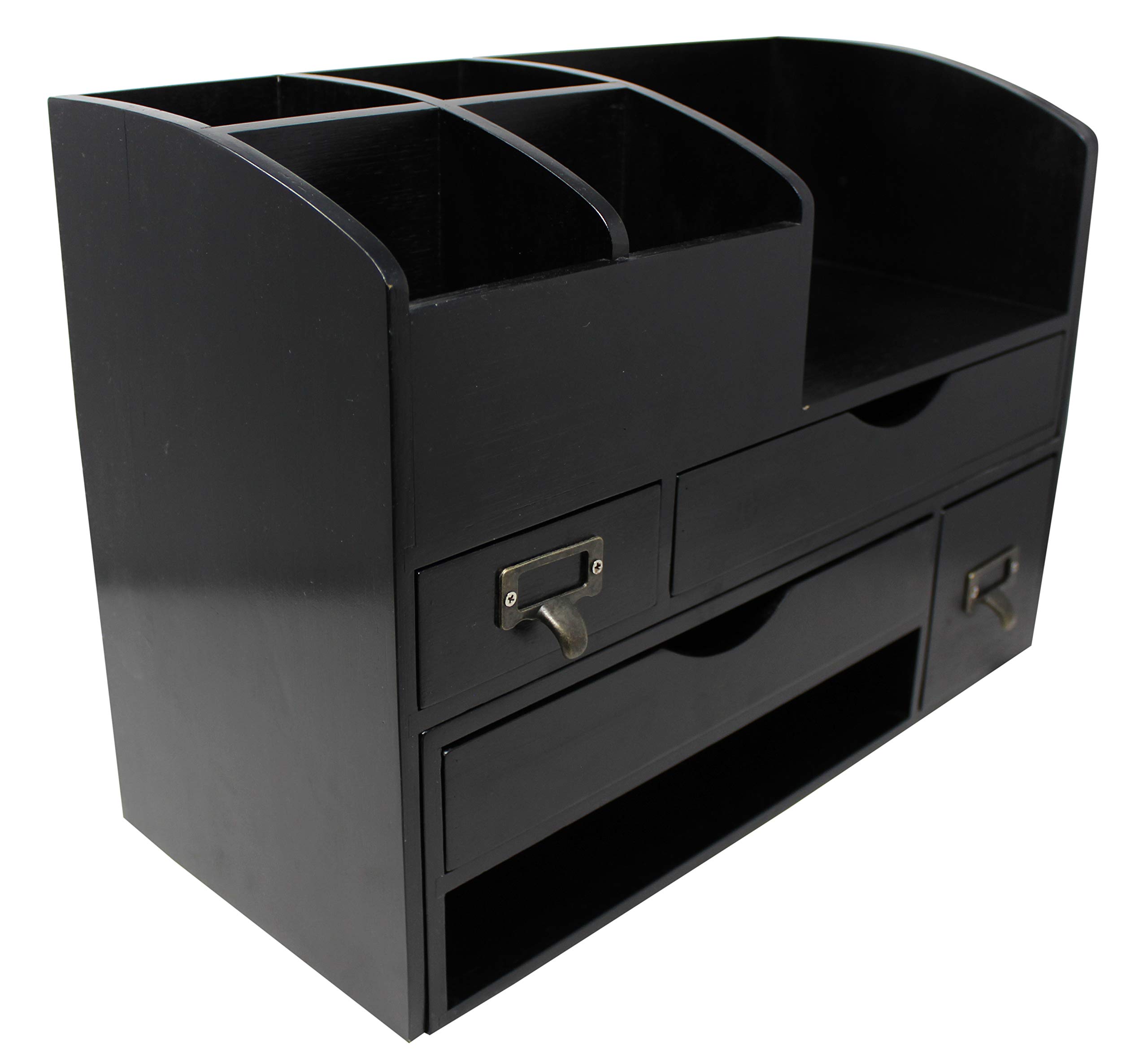 Adjustable Wooden Desk Organizer - Black Office Storage Shelf for Supplies, Accessories & Mail | Perfect for Desktop, Tabletop, Counter & Workspace Organization