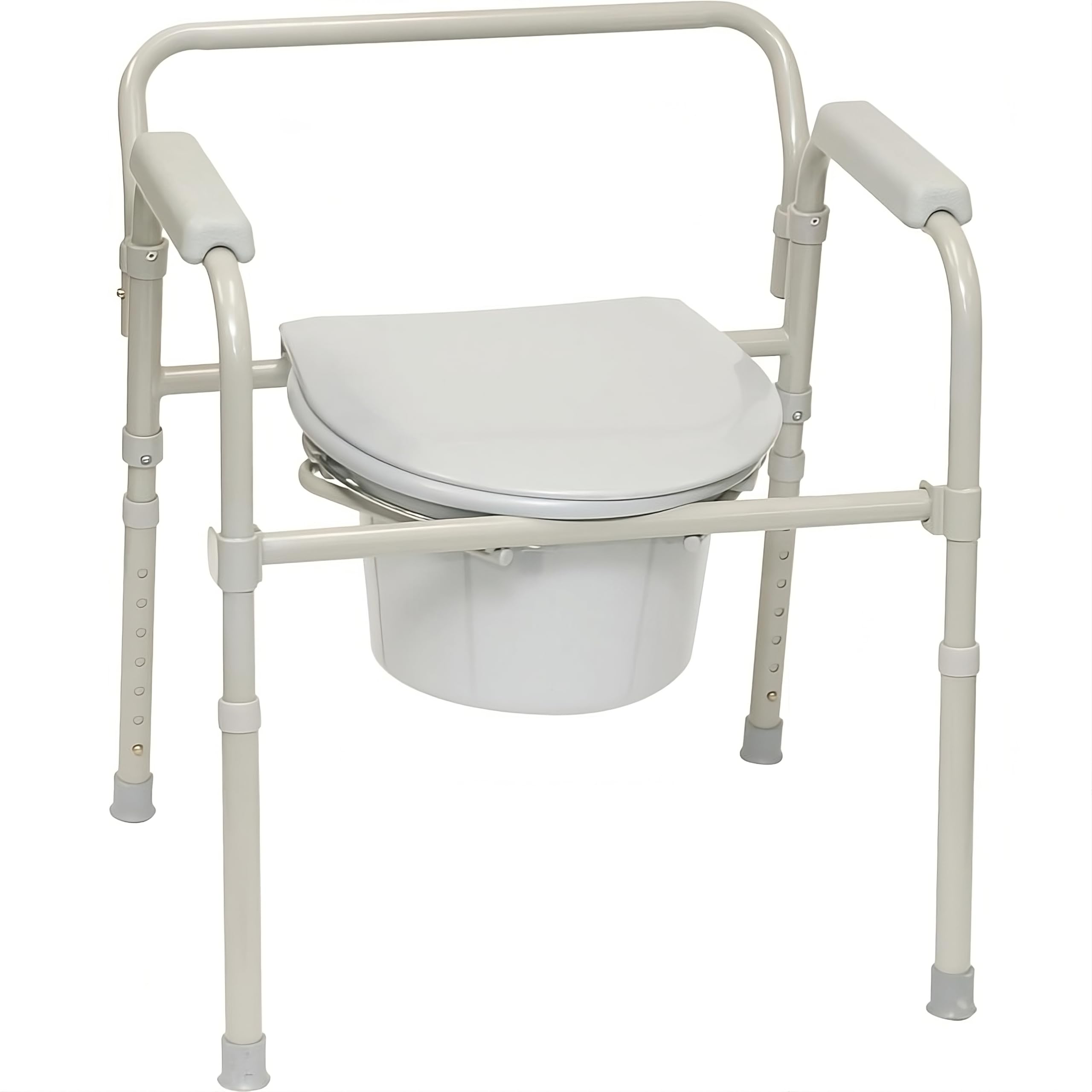 ProBasics 3-in-1 Folding Commode Chair with Full Seat - 350 lb Weight Capacity, Portable Self-Contained Toilet for Elderly & Disabled - Foldable Steel Frame for Home Care, Travel & Hospital Use
