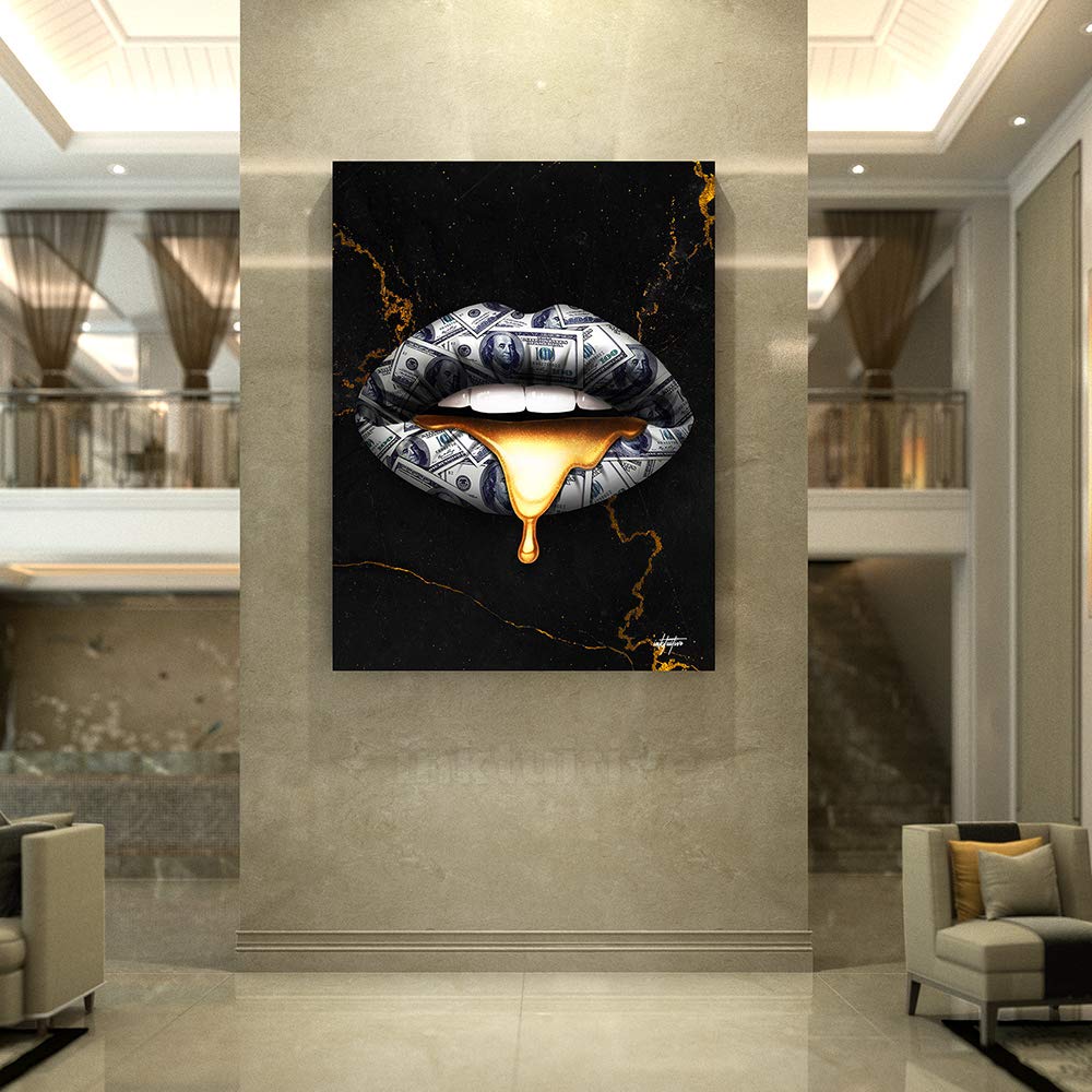 Inktuitive Lips 'Money Talks' Canvas Wall Art - 16x12 Inch Printed Canvas, Passion & Money Mindset Decor - Modern Wrapped Canvas for Office, Home & Studio - Perfect for Motivational Wall Decor & Inspirational Spaces