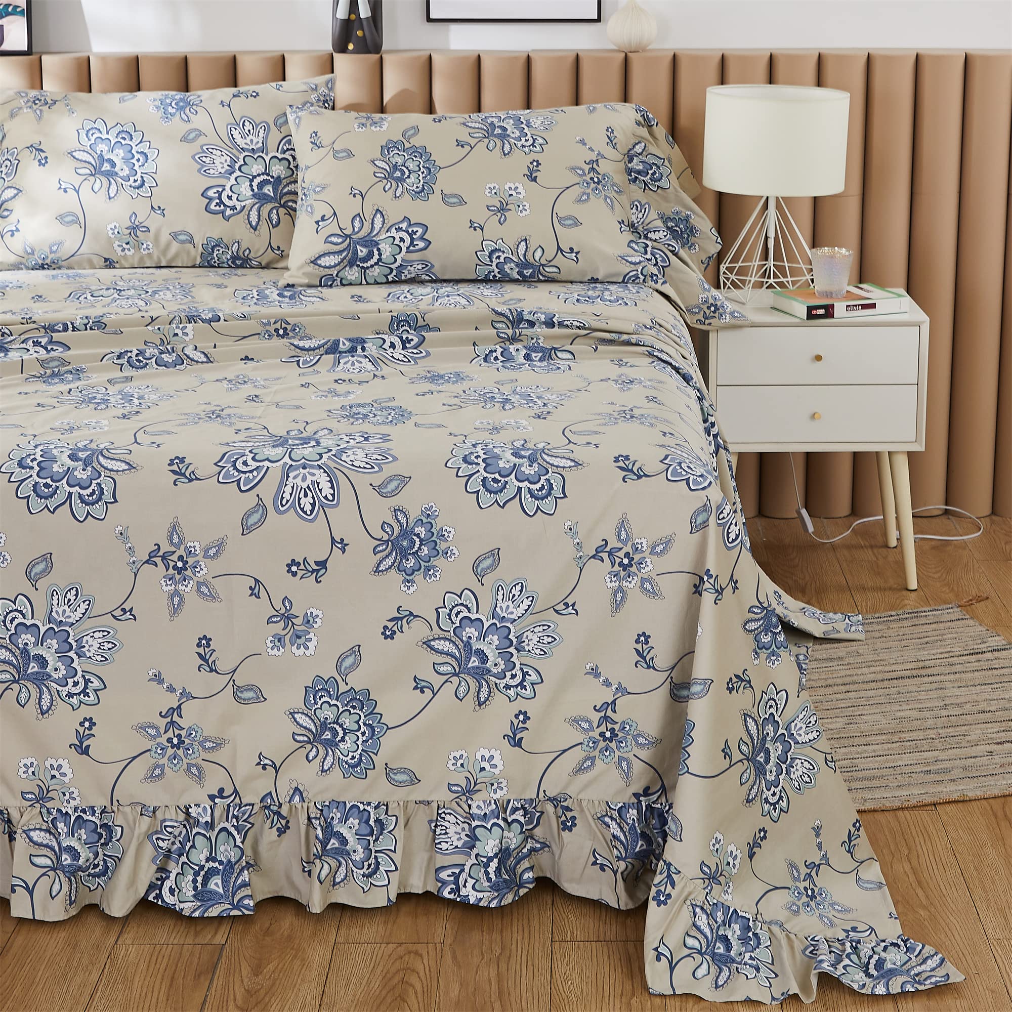 ABREEZE Light Grey Paisley Print 4-Piece Bed Sheet Set - 1000TC Egyptian Cotton Twin Size Bohemian Bedding with Damask Medallion Design | Perfect for Boho Chic Bedrooms, Guest Rooms & Dorm Decor