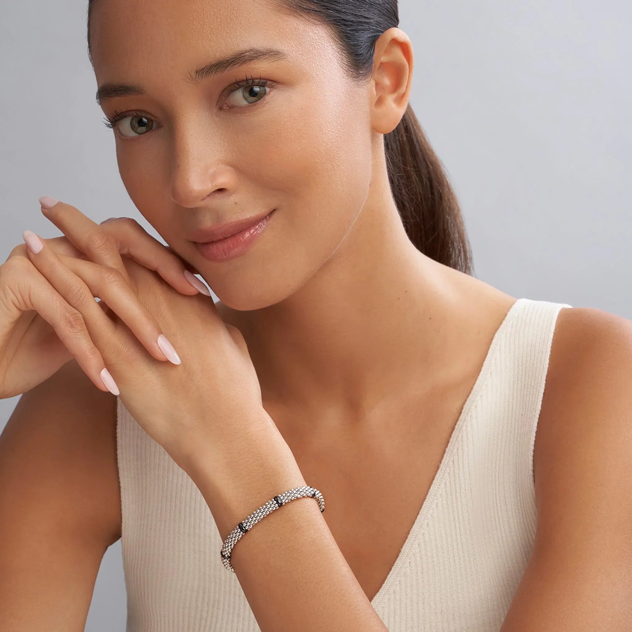 Elegant 6mm Ceramic Station Caviar Bracelet for Women - Perfect for Parties, Weddings & Everyday Wear