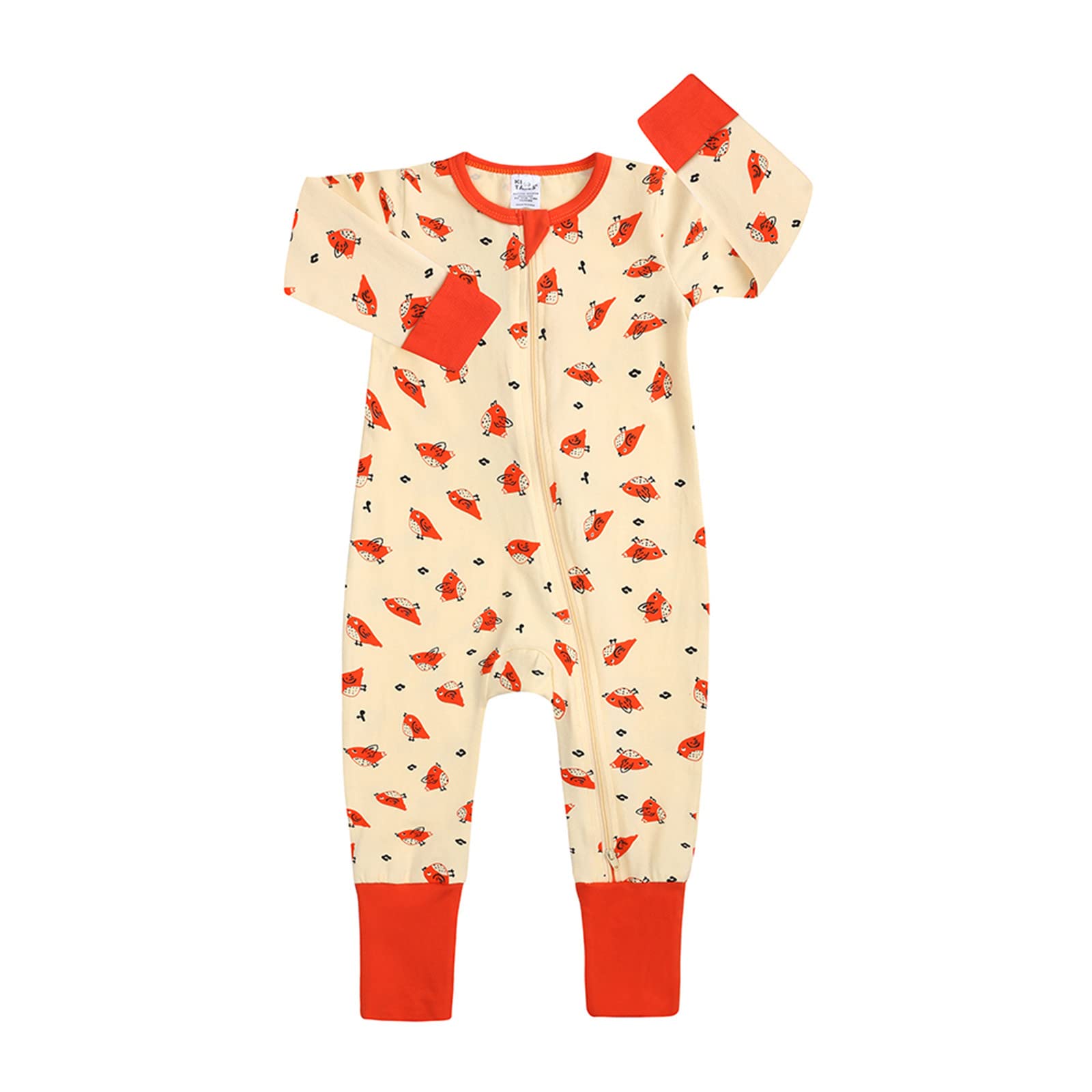 Egbsmy Newborn Baby Ruffle Long Sleeve Jumpsuit - Soft Cotton 1-Piece Romper with Front Zip for Boys & Girls (0-12 Months) | Cute Printed Outfits for Photoshoots, Playdates & Special Occasions