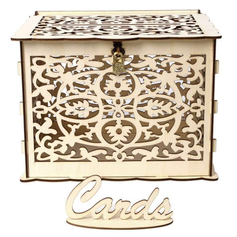 Elegant Wooden Wedding Card Box with Lock & Sign - Secure Keepsake for Wedding, Anniversary, Baby Shower, Birthday & Graduation Parties - Perfect for Reception Decor & Gift Collection