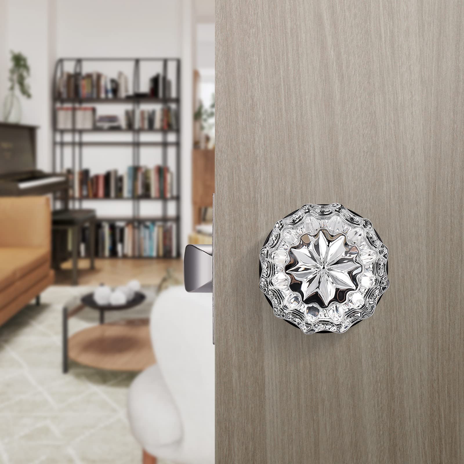 KNOBWELL 10 Pack Classic Crystal Rosette Door Knobs - Matte Black Finish for Hallway, Closet & Interior Doors | Durable Passage Function Hardware for Home & Office Decor
