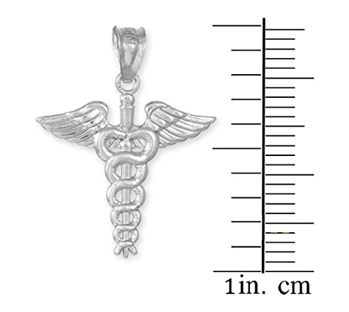 14K White Gold Caduceus Pendant Necklace - 22