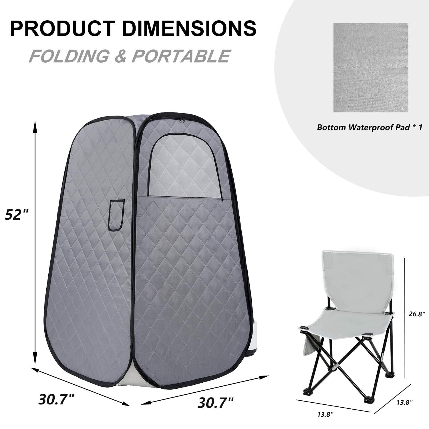 Foldable Portable Steam Sauna Tent for Home Spa - 1000W 2.2L Steamer with Remote Control, Includes Folding Chair (Gray) - Perfect for Relaxation, Detox & Weight Loss at Home