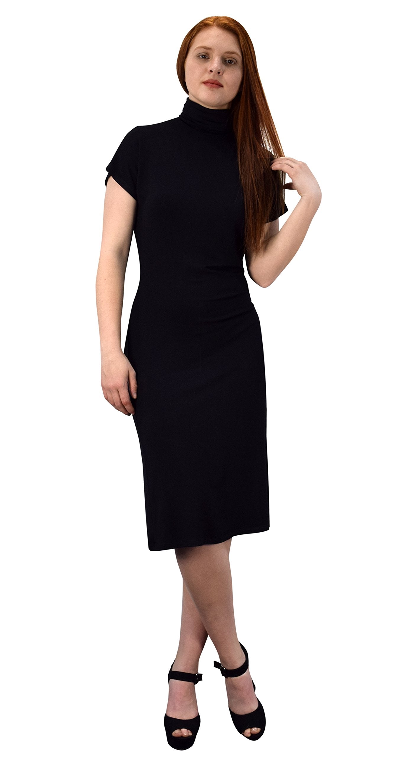 Stylish Turtle Neck Short Sleeve Bodycon Midi Dress for Women - Perfect for Office, Date Night & Cocktail Parties