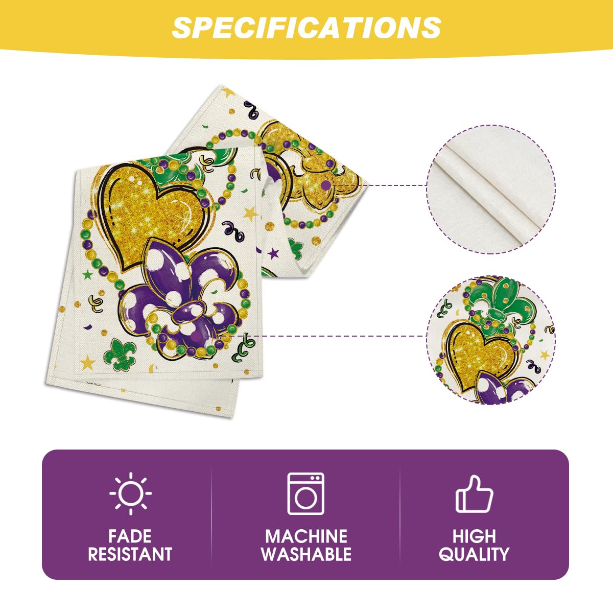 Artoid Mode Iris Jewelry Hearts Mardi Gras Table Runner - 13x72 Inch Seasonal Kitchen & Dining Table Decoration for Home Parties, Festivals & Celebrations - Perfect for Mardi Gras, Valentine's Day & Spring Decor