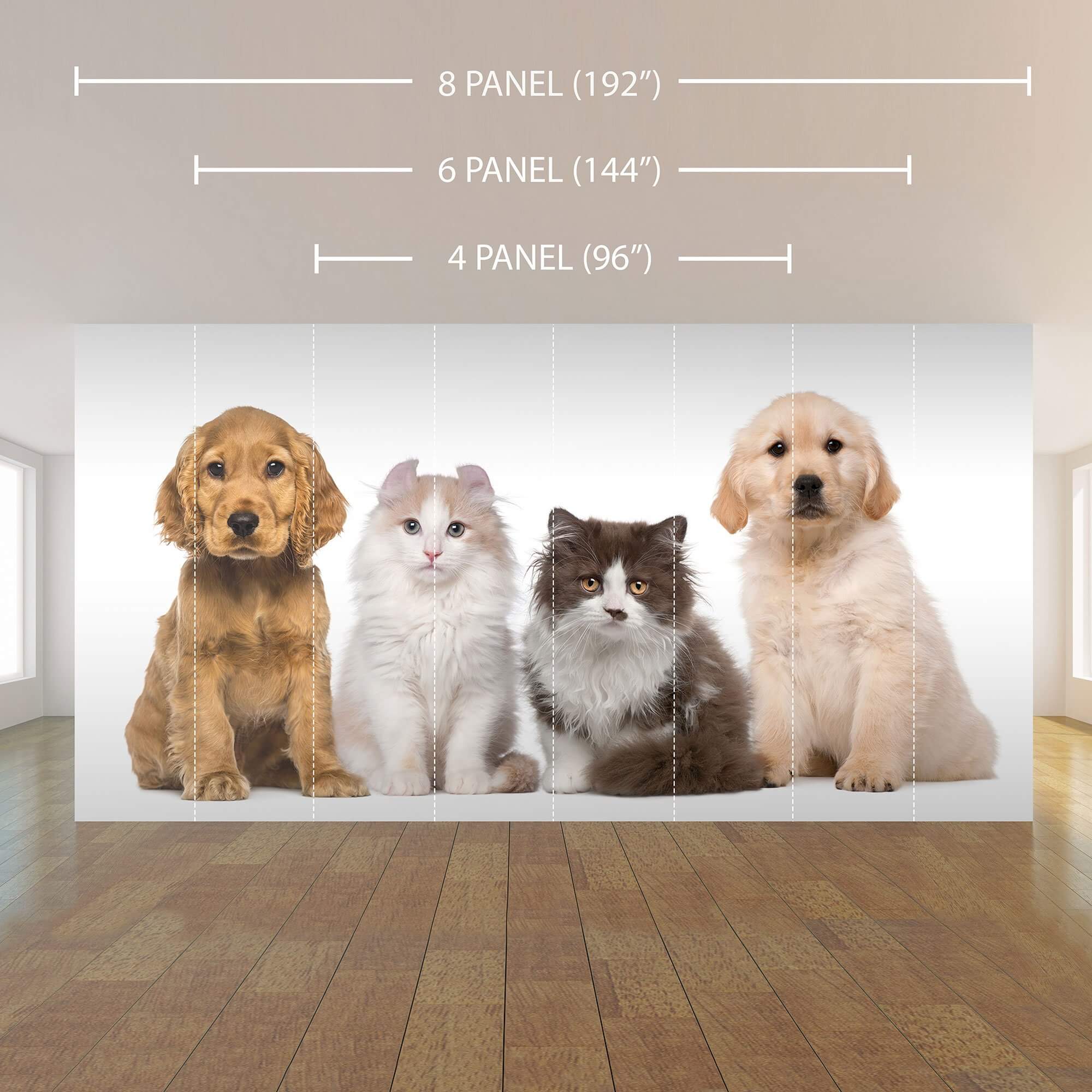 Brown and White Dog and Cat Peel and Stick Removable Wall Mural - Self-Adhesive Pet-Themed Wallpaper for Home Decor, Nursery, Kids Room & Office - Easy to Apply & Remove