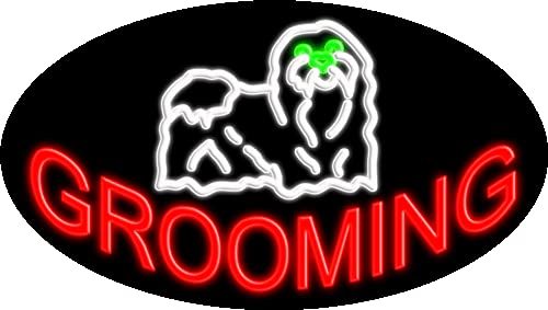Dog Grooming Glass Neon Sign #14348 | Handmade in USA | Perfect for Pet Salon Decor & Home Bar Lighting