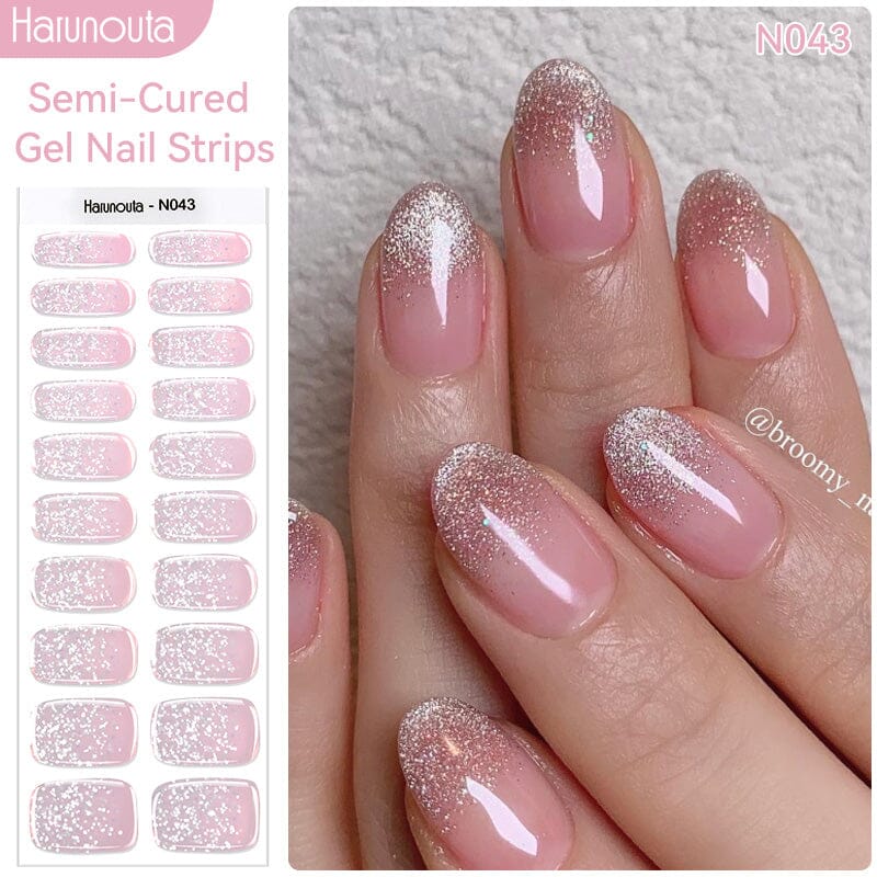 20 Tips Pink Shimmer Semi-Cured Gel Nail Strips for DIY Manicure at Home - Long Lasting & Easy to Apply Nail Wraps for Salon-Quality Nails (Style N043) - Perfect for Parties, Weddings & Everyday Wear