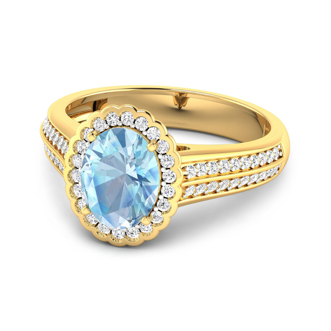 Genuine Aquamarine Diamond Bridge Ring - Elegant 925 Sterling Silver Jewelry for Women, Perfect for Weddings, Anniversaries & Special Occasions
