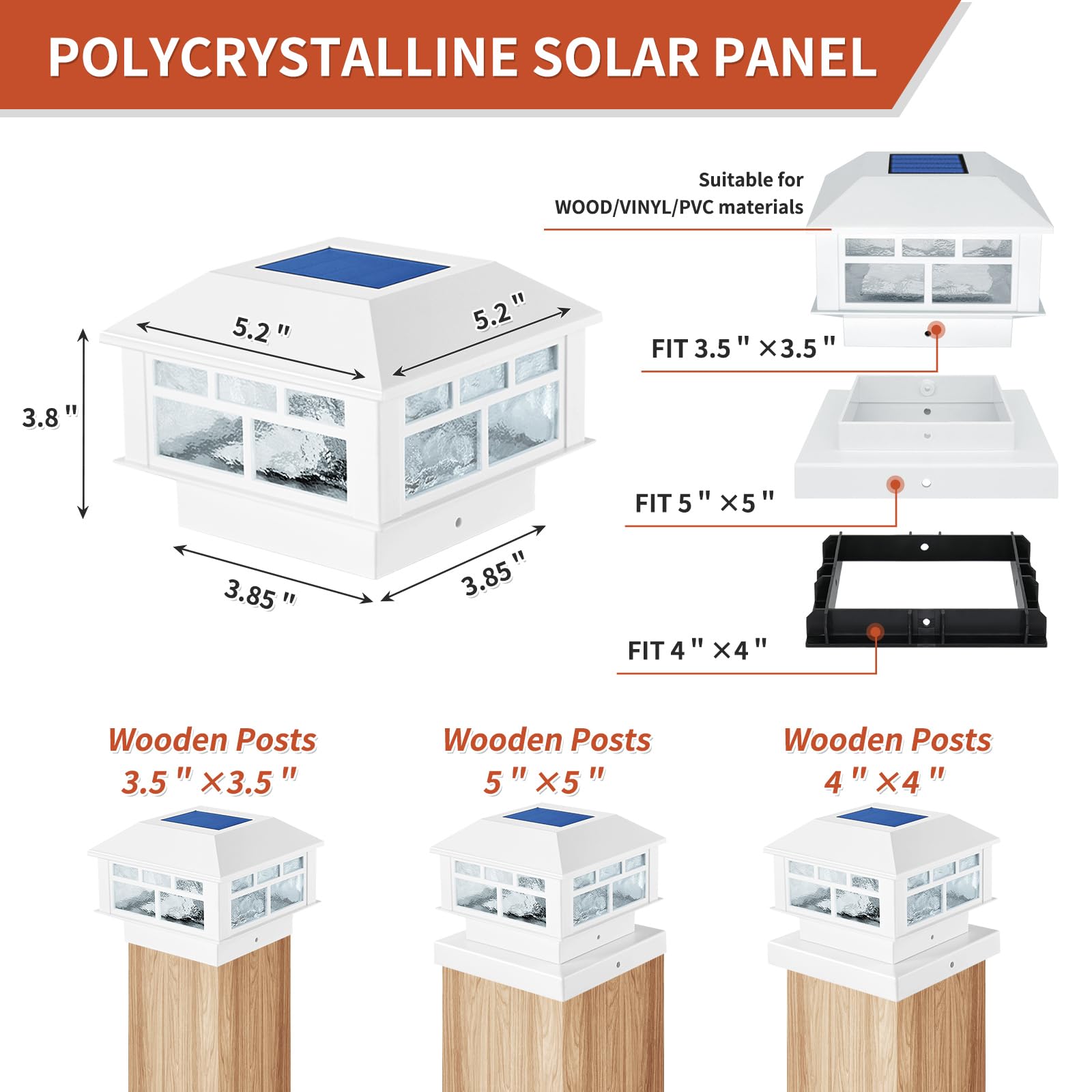 12 Pack Solar Post Lights Outdoor - 20LM Waterproof Solar Fence Cap Lights with 2 Light Modes - Fits 3.5x3.5in 4x4in 5x5in Wooden Posts - Solar Powered Deck Lights for Garden, Patio, Pathway, Fence & Backyard Decoration (White)