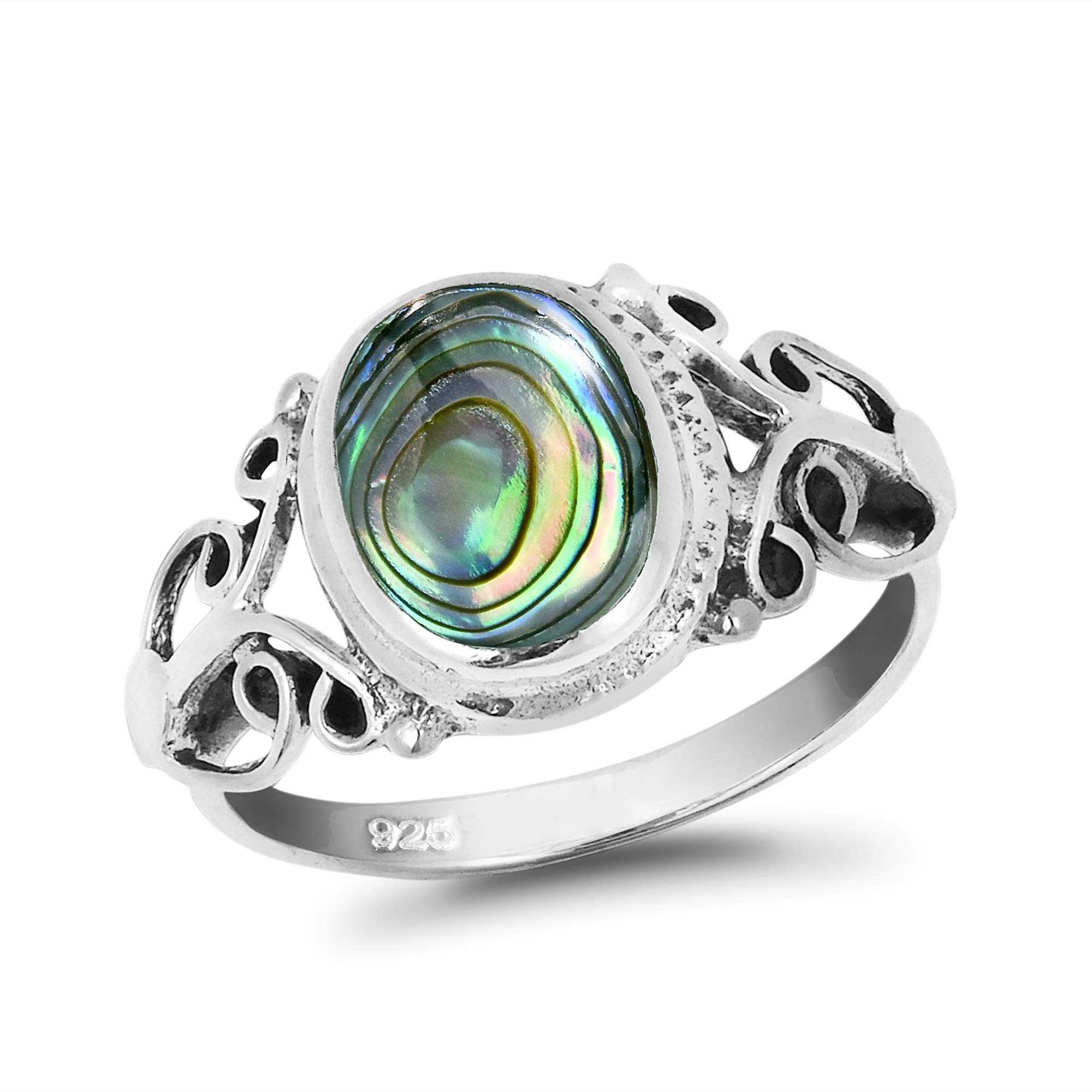 Elegant Vintage Oval Abalone Shell Sterling Silver Ring for Women | .925 Silver Wedding & Casual Comfort Fit Ring | Gift for Daughter, Wife, Mom | Sizes 6-9 | Perfect for Weddings, Anniversaries & Everyday Wear