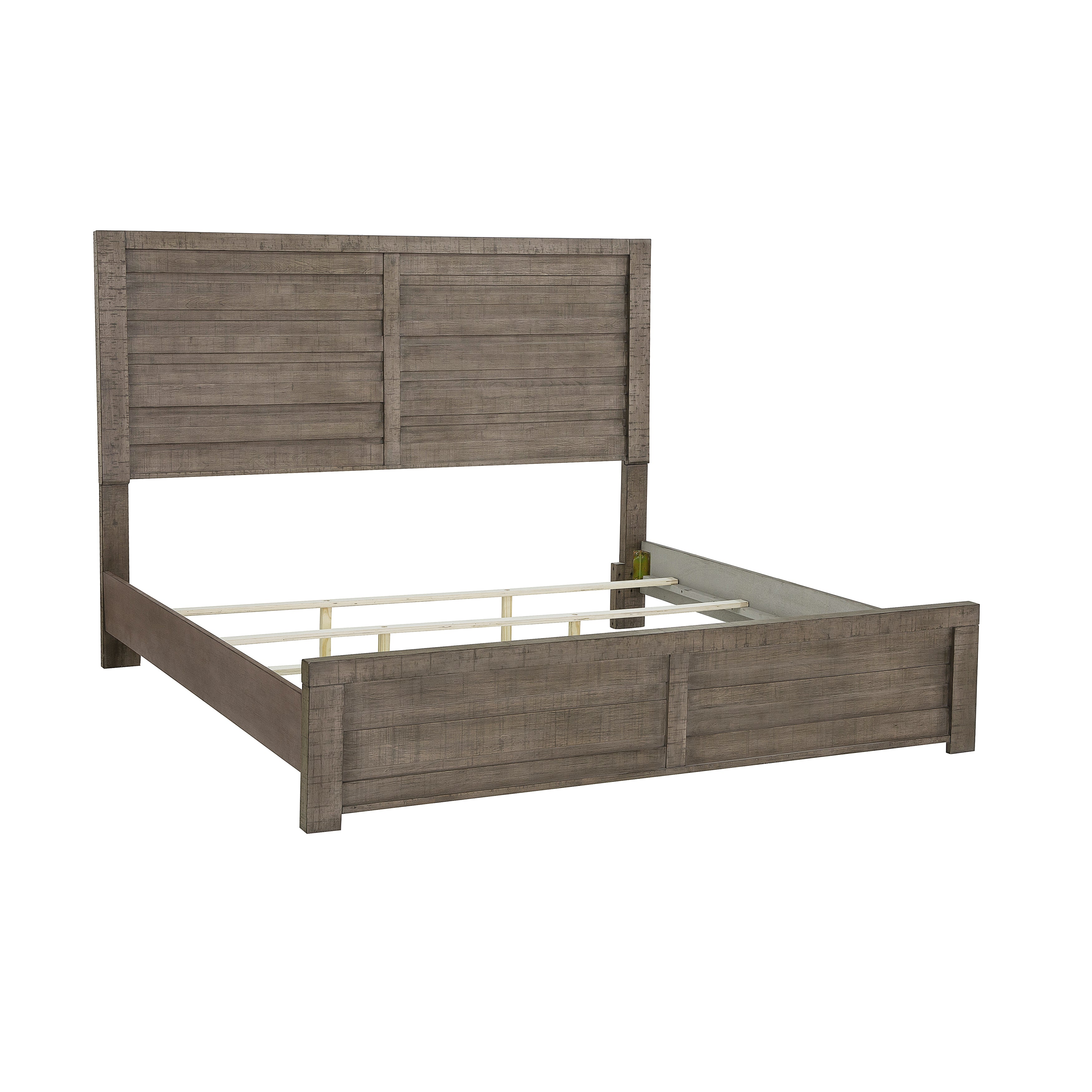 Sedona Transitional Medium Gray Wood Panel Bed Frame - Queen Size Solid Wood Platform Bed with Headboard for Modern Bedroom Decor