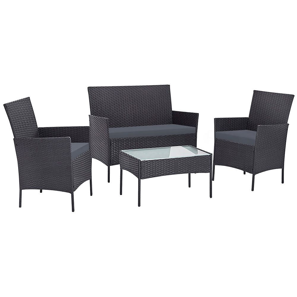 Gardeon 4-Piece Outdoor Patio Furniture Set - Grey Wicker Lounge & Dining Chairs for Backyard, Garden, Poolside Relaxation