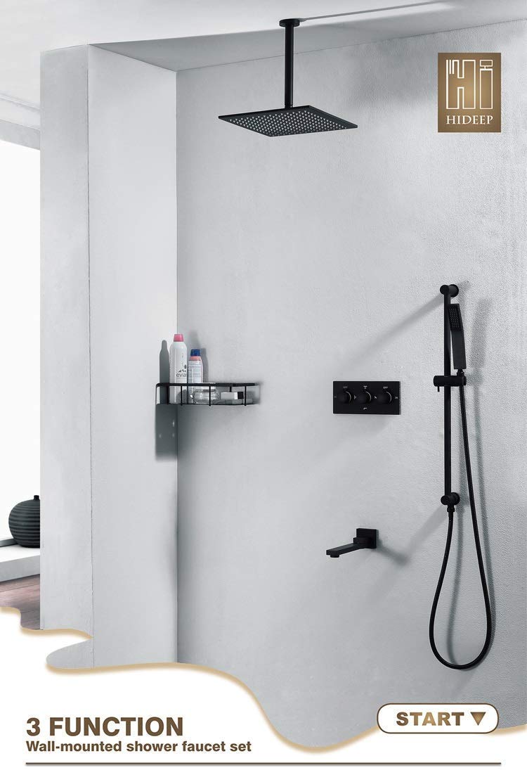 Black Concealed Shower Faucet Set - 3-Function Wall Mounted Shower System with 250mm Square Rain Showerhead & Handheld Sprayer | Bathroom Upgrade for Modern Homes (Ideal for Master Bath, Guest Bath & Spa-Like Experience)