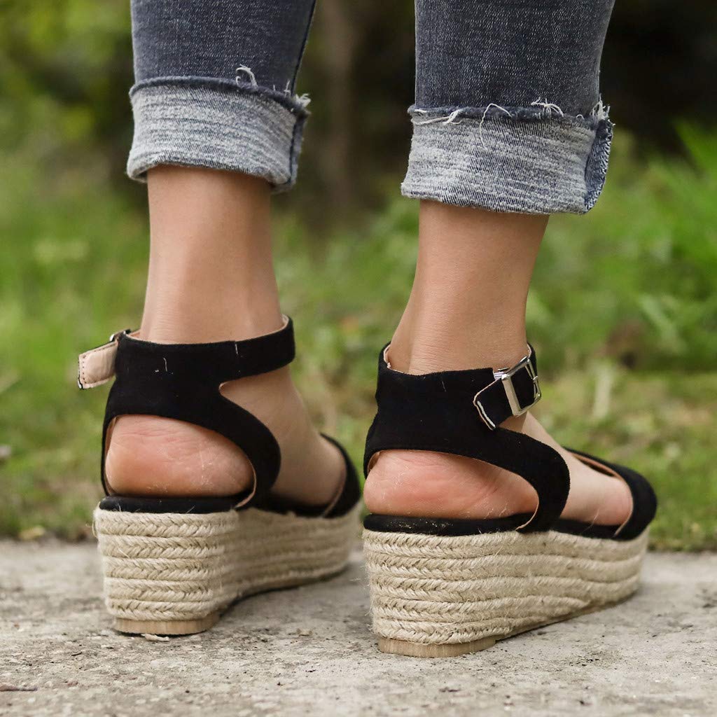 Women's Wide Width Wedge Sandals with Ankle Buckle - 2020 Fashion Summer Beach Sandals, Open Toe Espadrille Platform Shoes for Walking, Travel & Outdoor Activities