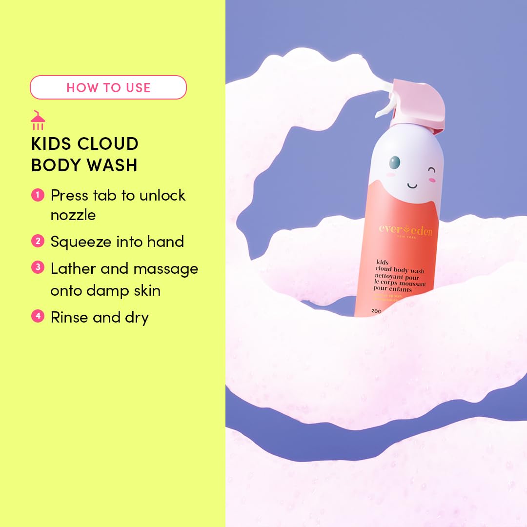 Evereden Kids Cloud Body Wash & Hair Care Set (6.7 fl oz, Juicy Citrus) - Sulfate-Free Shampoo, Conditioner, Detangling Spray & Brush with Protein Peptides & Argan Oil - Paraben-Free for Children Ages 3+ | Gentle Bath Time & Daily Hair Care Routine