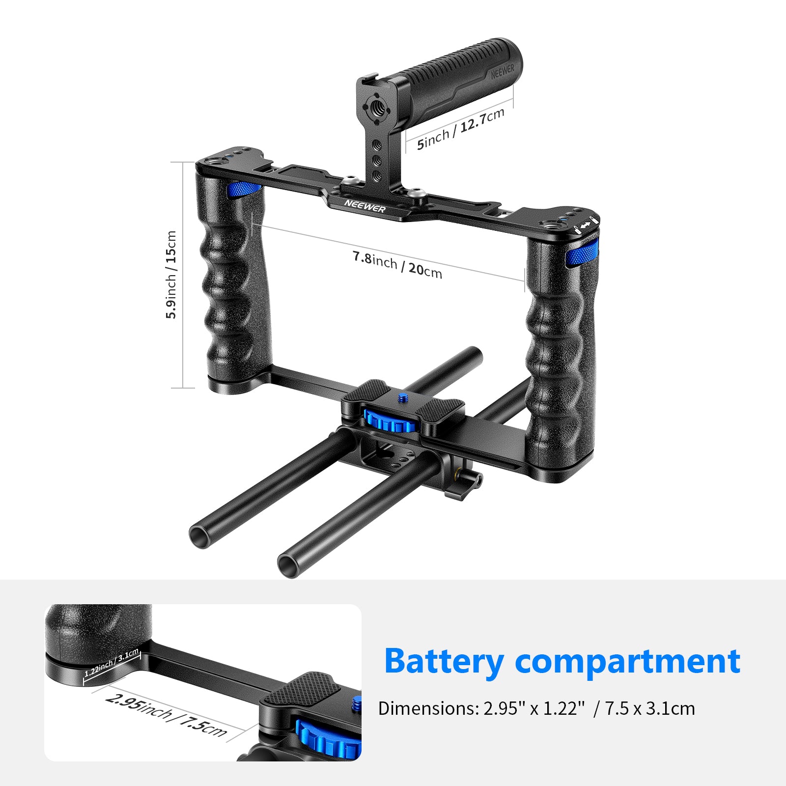 NEEWER VS107 Aluminum Alloy Camera Cage for DSLR Mirrorless Cameras - Professional Rig Stabilizer for Filmmaking Vlogging YouTube Content Creation