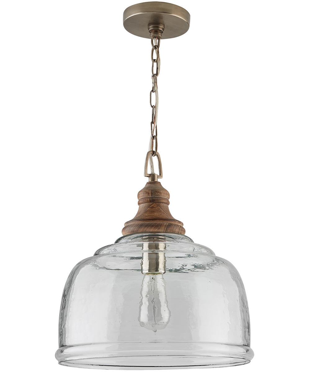 Grey Wash 1-Light Pendant with Clear Organic Rippled Glass - Modern Farmhouse Kitchen Island Lighting, Dining Room Chandelier for Home Decor