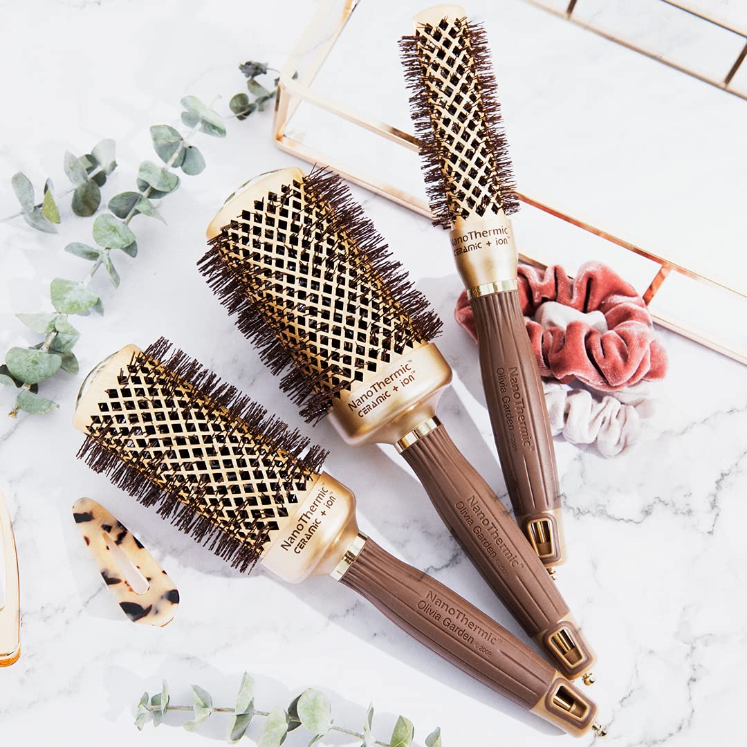 Olivia Garden NanoThermic Ceramic + Ion Round Thermal Hair Brush - Non-Electric Styling Tool for Frizz Control & Shine - Perfect for Travel, Home Use & Salon Styling
