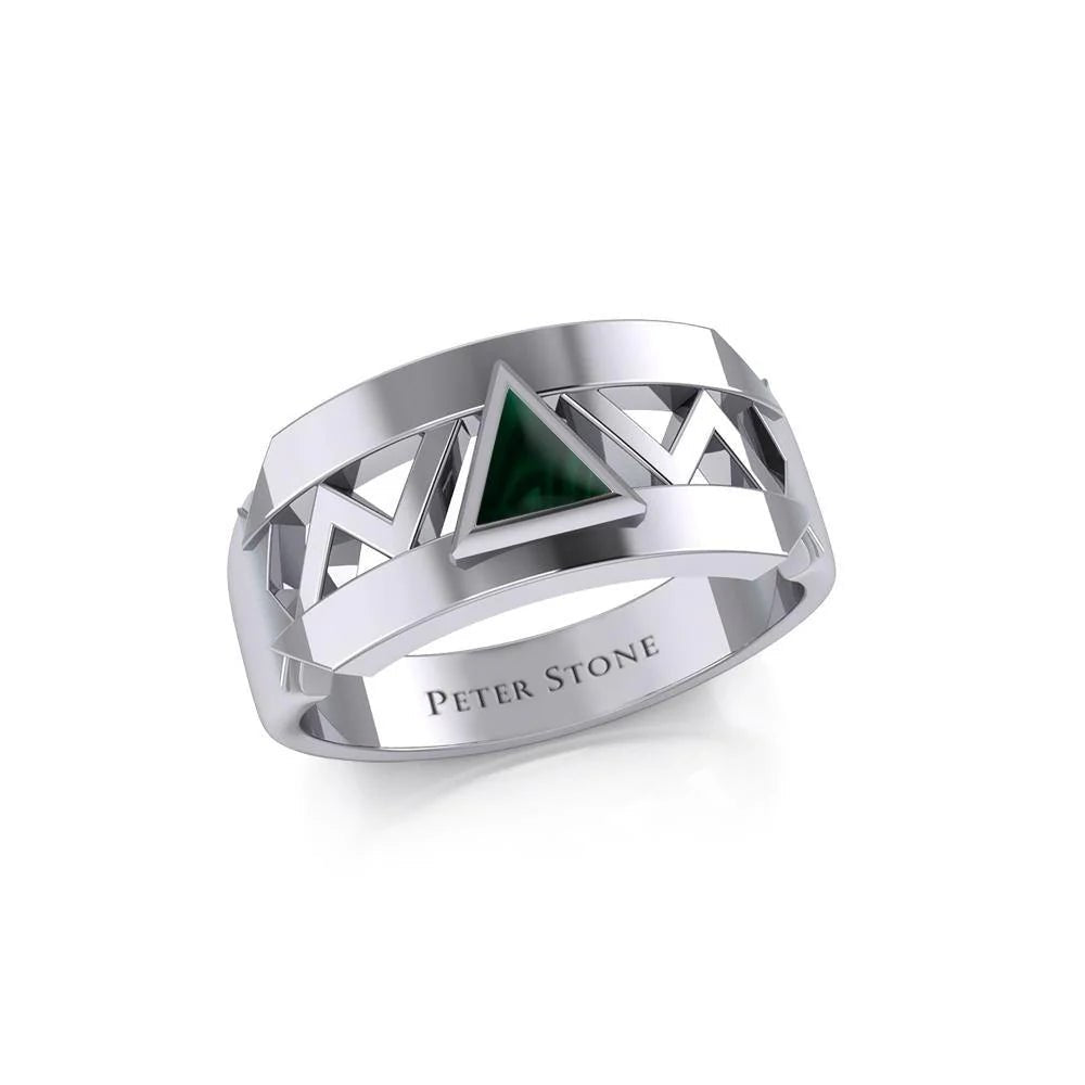 Modern Sterling Silver Ring with Inlaid Recovery Symbol - Elegant Jewelry for Women, Men - Perfect for 12 Step Programs, Sobriety Gifts & Spiritual Healing (TRI1929)