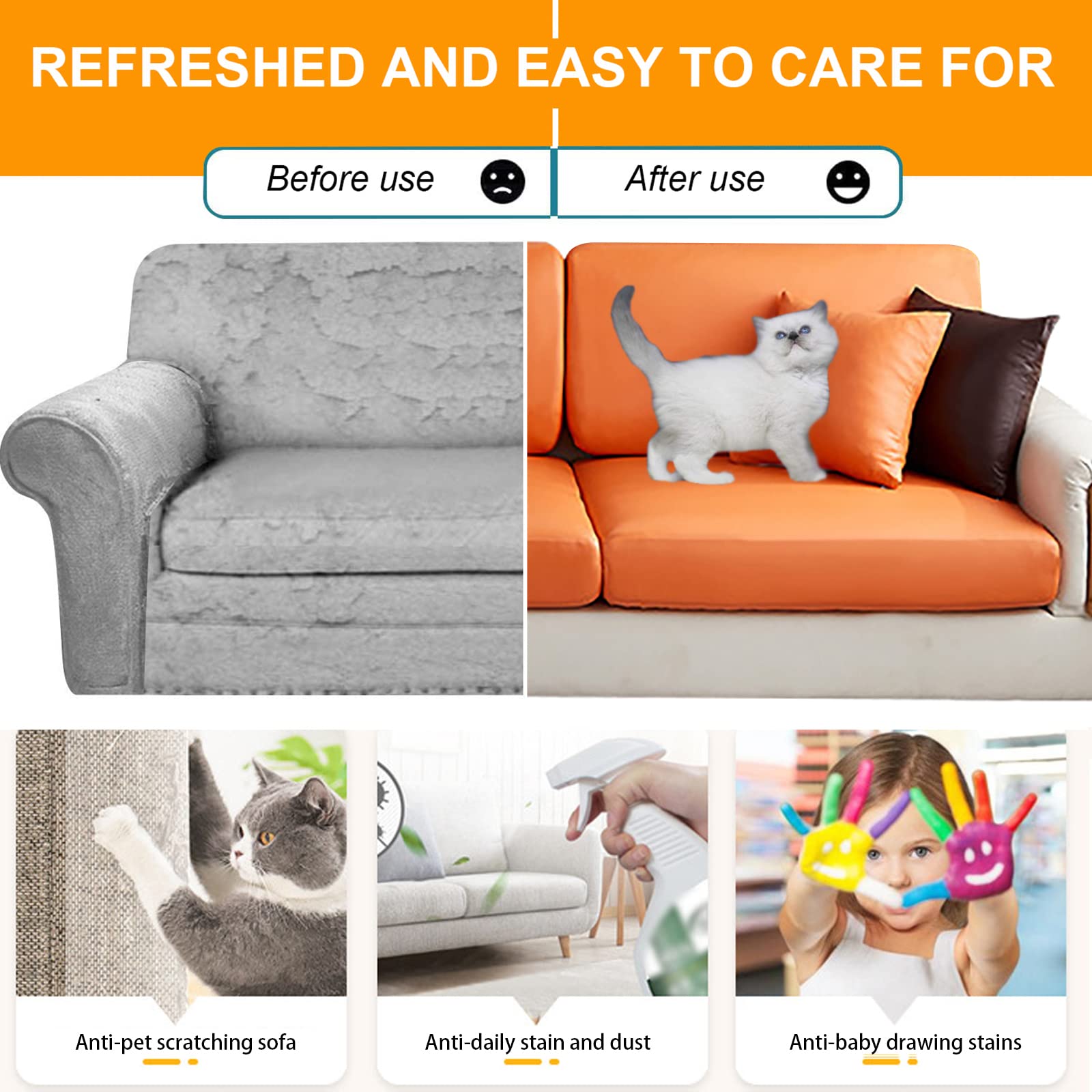 Waterproof Stretchable PU Leather Sofa Slipcover - L Shaped Couch Cushion Cover for 1-4 Seater Sectional, Anti-Slip Furniture Protector for Pets & Kids (Easy Cleaning, Perfect for Living Room, Family Room or Office)