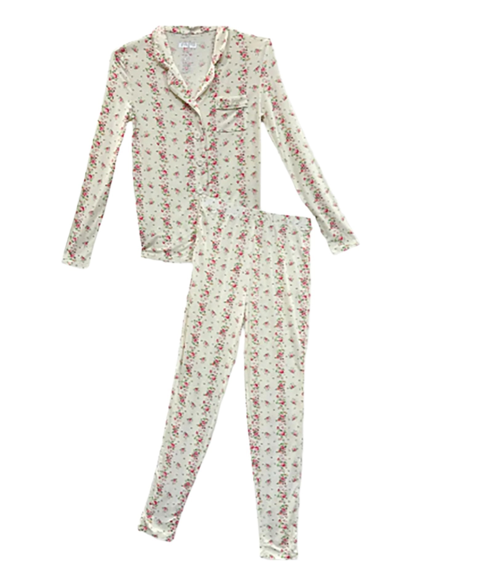 Katie J NYC Juniors Shabby Chic Stripe Maia Pajama Set - Soft Cotton Sleepwear for Women, Cute Striped Pajama Pants & Top - Perfect for Lounging, Sleepovers & Cozy Nights at Home