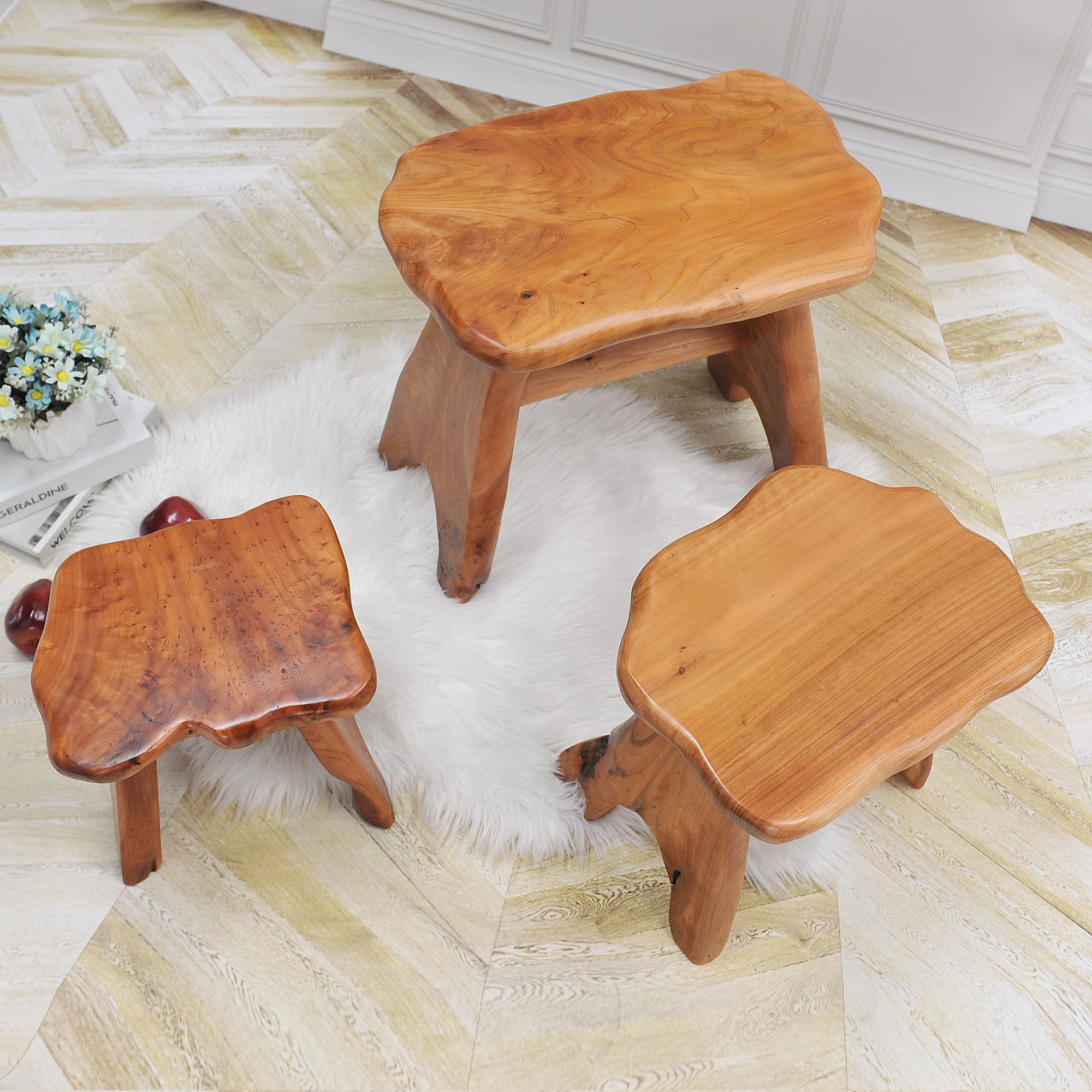 Natural Cedar Root Stump Stool - Solid Wood Live Edge Side Table, Rustic Plant Stand & Vintage Footrest (20