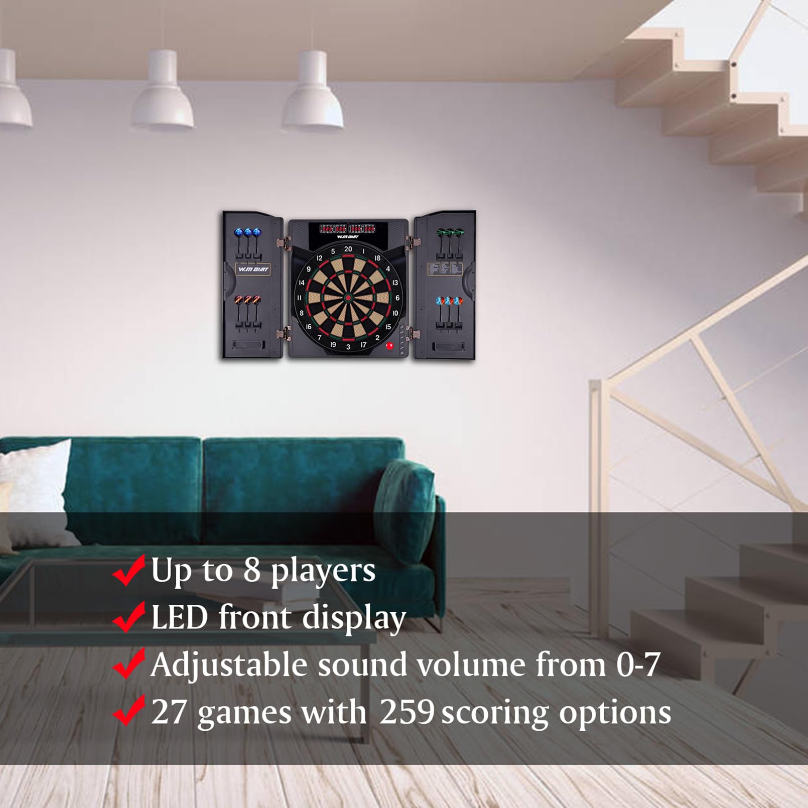 Electronic Dart Board LED Digital Dartboard for Adults with Cabinet & 12 Soft Tip Darts - Perfect for Game Rooms, Bars, and Family Game Nights