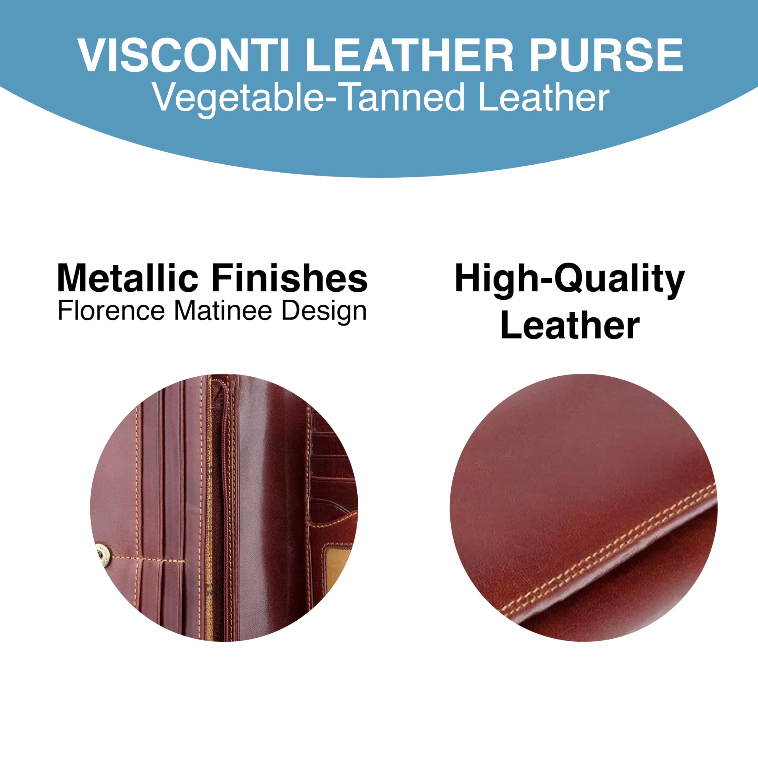 VISCONTI Florence RFID Blocking Leather Wallet for Women - Brown Monza Collection - 12 Credit Card Slots, 4 Slip Pockets, ID Window & Coin Pocket - Perfect for Work, Travel & Everyday Use