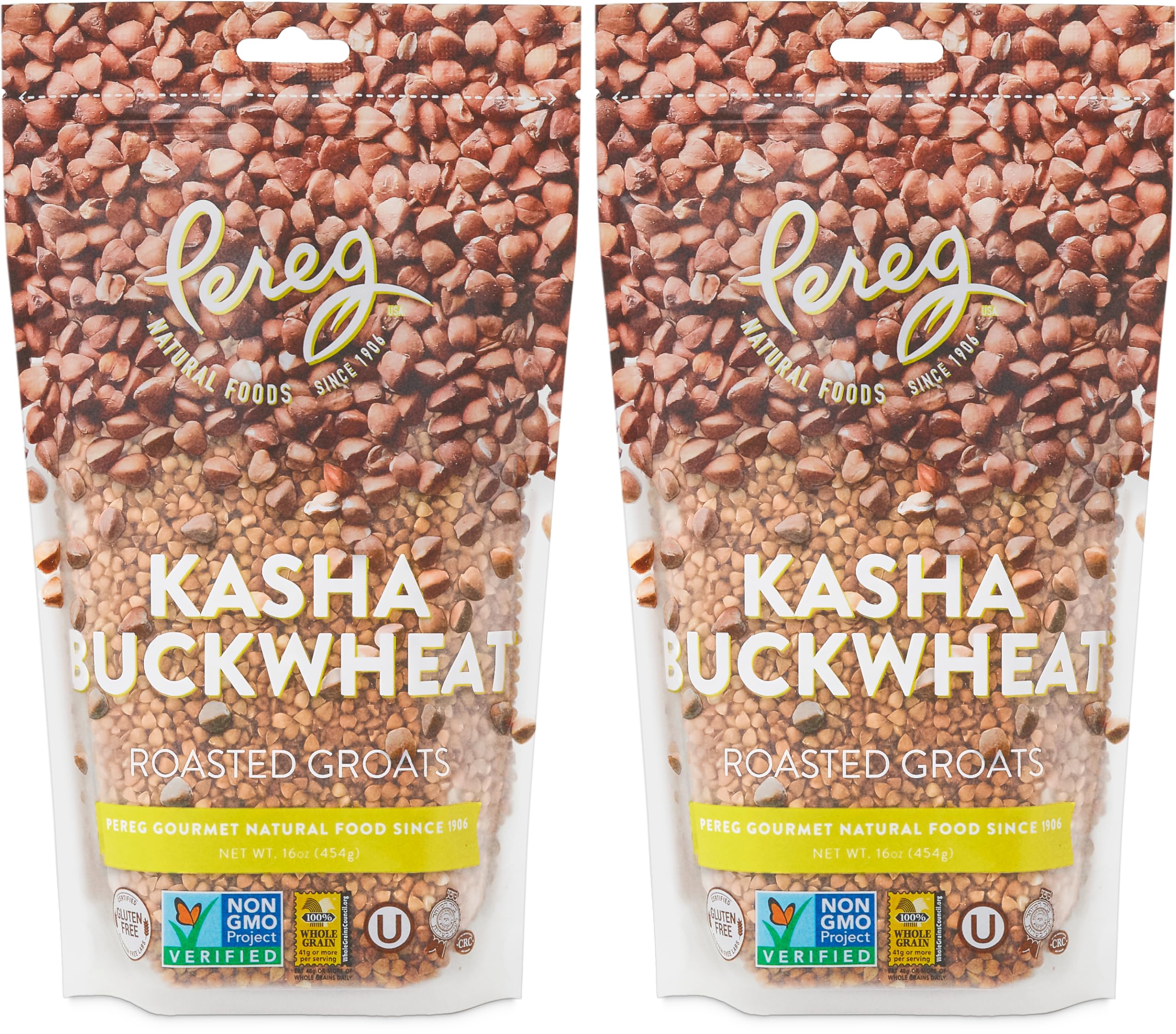 Pereg Roasted Buckwheat Groats, 16oz (2 Pack) | 100% Natural, Gluten Free, Non-GMO Kasha | Wheat & Rice Alternative | Resealable Bag | Perfect for Salads, Porridge & Baking | Made in USA