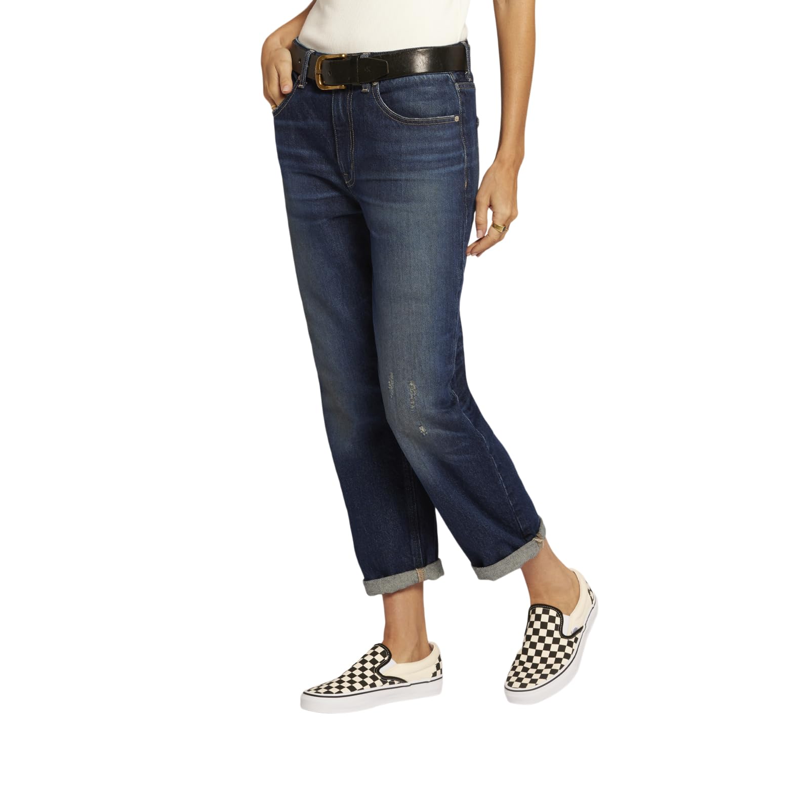 Current/Elliott Women's The Boy Genius Boyfriend Jeans - Classic Fit Distressed Denim Pants for Casual Wear & Everyday Outfits