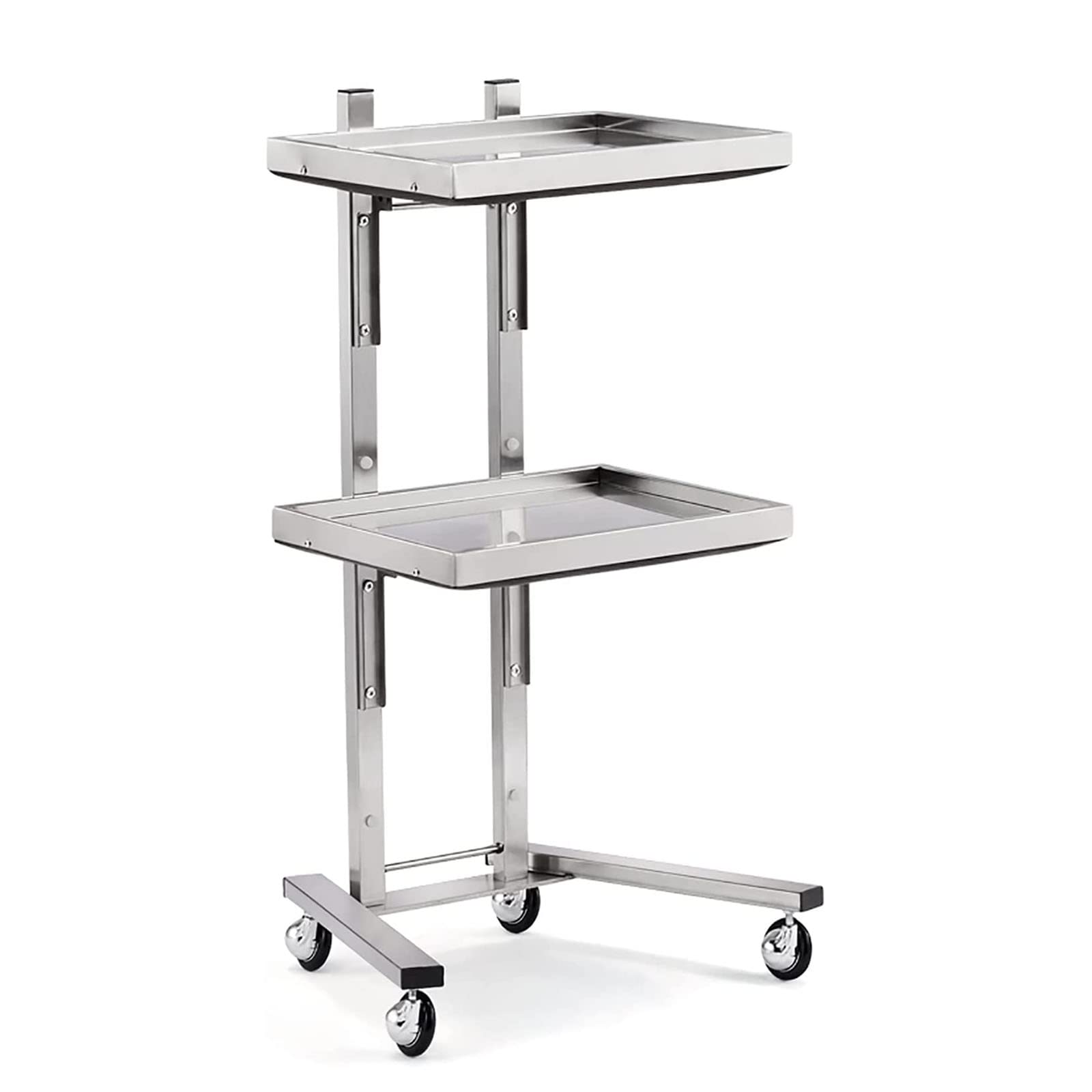 2-Tier Stainless Steel Rolling Cart with Wheels - Heavy Duty Metal Utility Trolley for Salon, Kitchen, Bedroom & Tattoo Shop Storage | Mobile Organizer for Beauty Supplies, Cooking Utensils & Home Essentials (Silver)