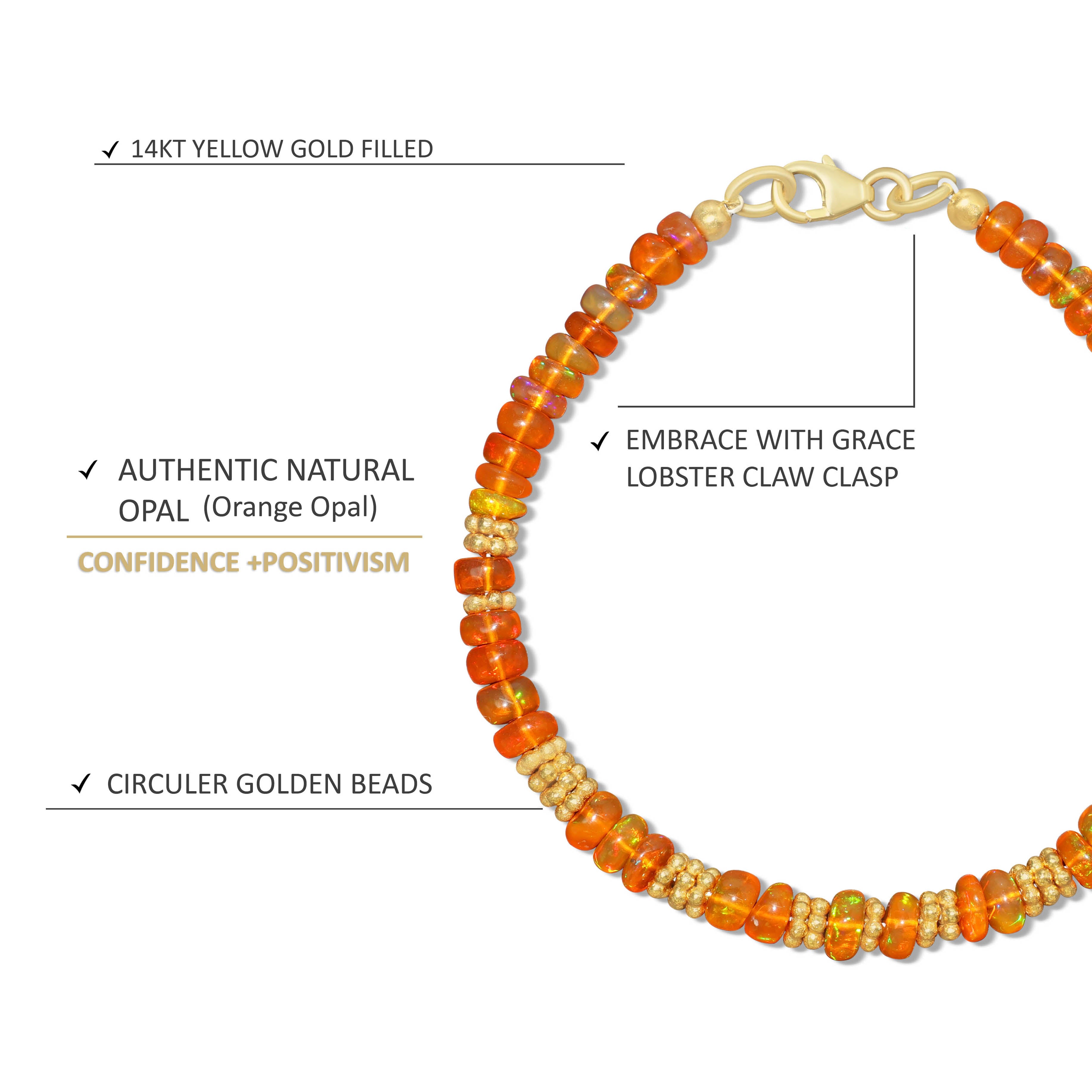 Natural Orange Opal Beaded Bracelet with Spacer Beads - Elegant Handmade Jewelry for Women, Boho Chic Accessory for Parties & Everyday Wear
