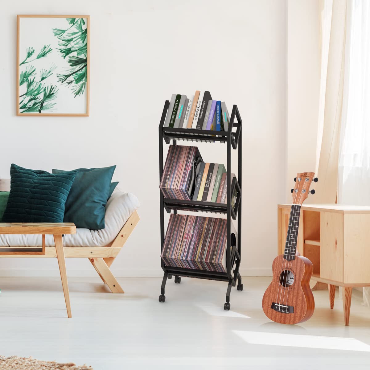3-Tier Matte Black Metal Vinyl Record Storage Rack - LP Album Holder, Magazine Display & Book Organizer - Perfect for Home, Office & Music Studio Organization