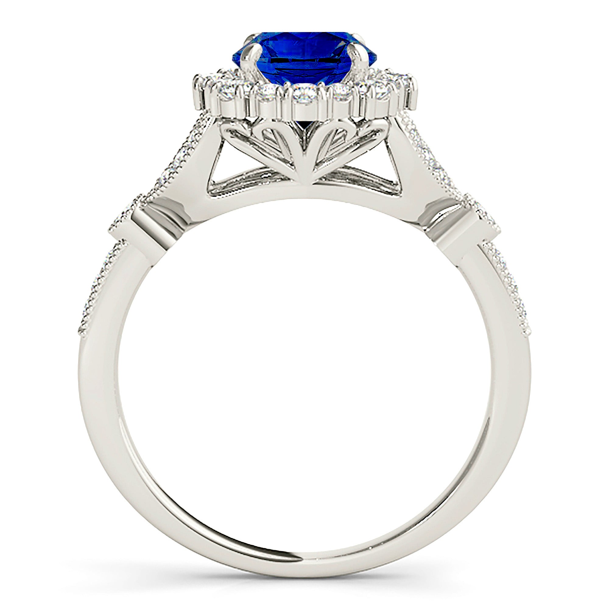 1.35 Carat Genuine Blue Sapphire Halo Milgrain Flower Ring - Vintage Inspired Engagement Ring, Wedding Band, Anniversary Gift for Her