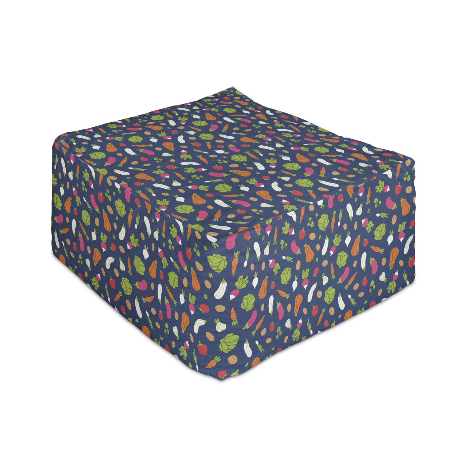 Ambesonne Vegetable Print Rectangle Pouf Ottoman - Carrot, Pepper, Onion, Zucchini, Garlic, Potato & Tomato Design - 25