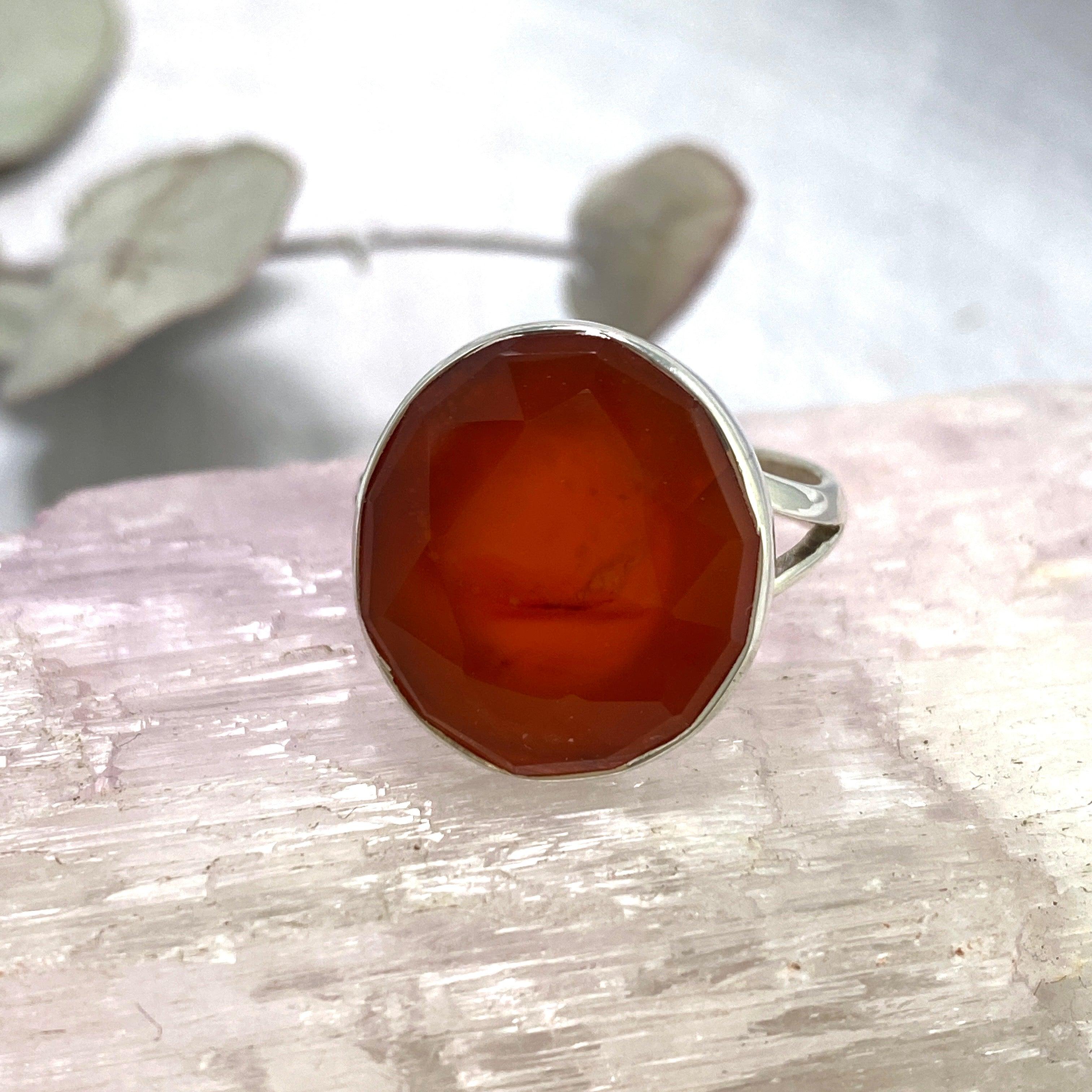 Natural Carnelian Oval Faceted Ring - Size 9 - KRGJ2122 - Elegant Boho Jewelry for Women, Perfect for Everyday Wear & Special Occasions