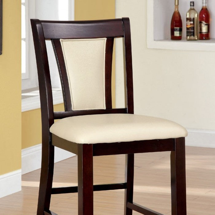 Modern Set of 2 Bar Stools - Dark Cherry & Ivory Solid Wood Counter Height Chairs with Padded Leatherette Seats - Kitchen Island & Dining Room Furniture for Breakfast Nook, Home Bar & Small Space Decor